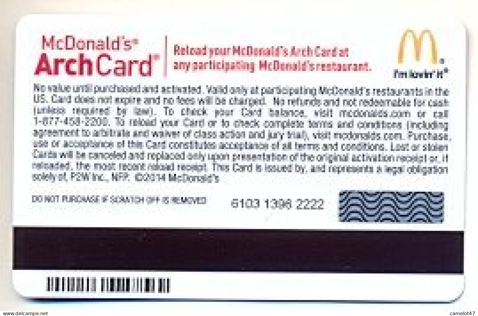 McDonald's U.S.A., Carte Cadeau Pour Collection, Sans Valeur, # Md-47,  Serial 6103, Issued In 2014 - Tarjetas De Fidelización Y De Regalo