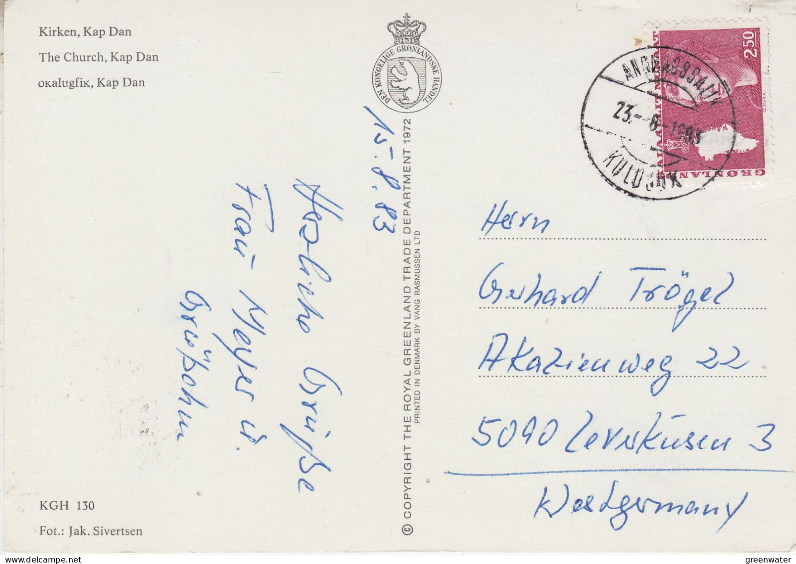 Greenland Postcard The Church Cap Dan  Ca Angmagssalik 23.8.1983  (KG153A) - Forschungsstationen & Arctic Driftstationen