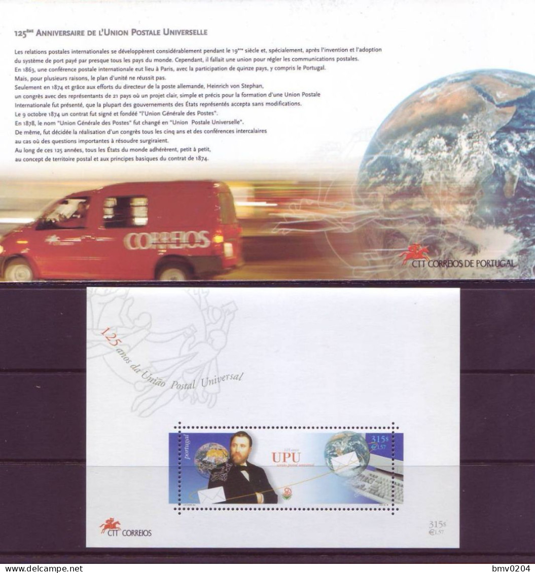 1999 Portugal Block 125 Aniversaire UPU  XXII Congres  Mint - UPU (Union Postale Universelle)