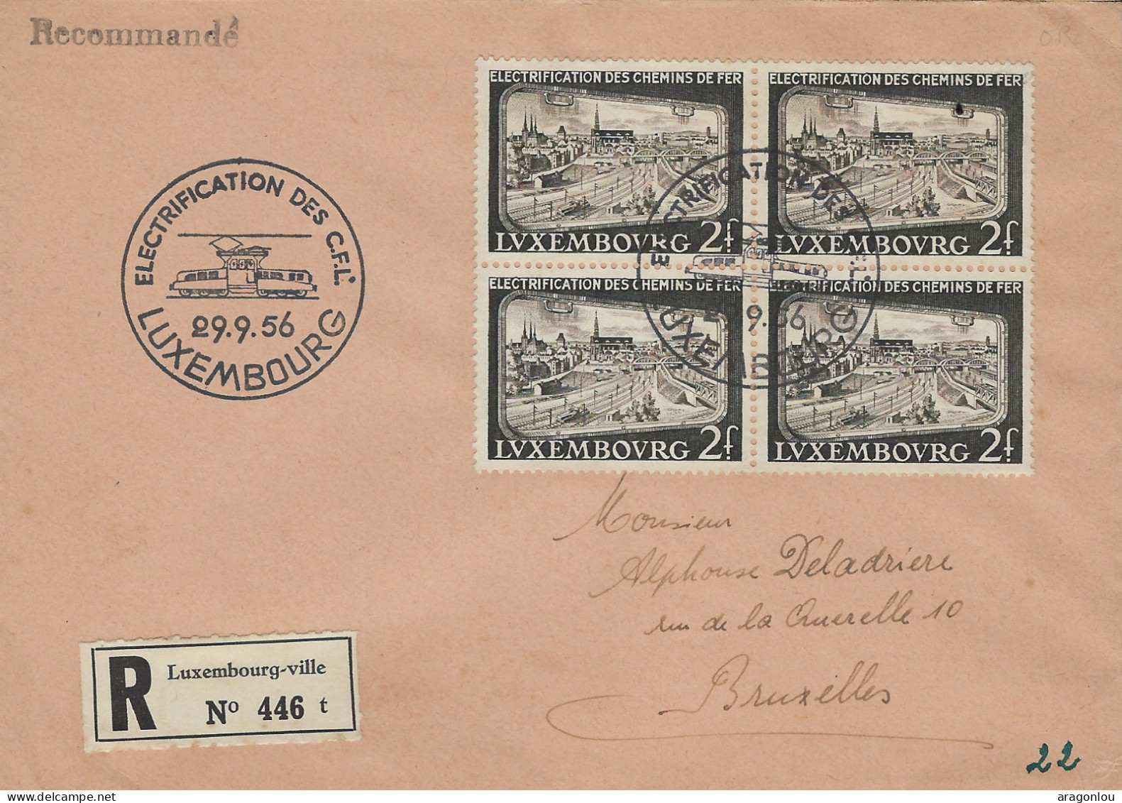 Luxembourg - Luxemburg -  Lettre Recommandé  FDC  1956   Bloc à 4 - FDC