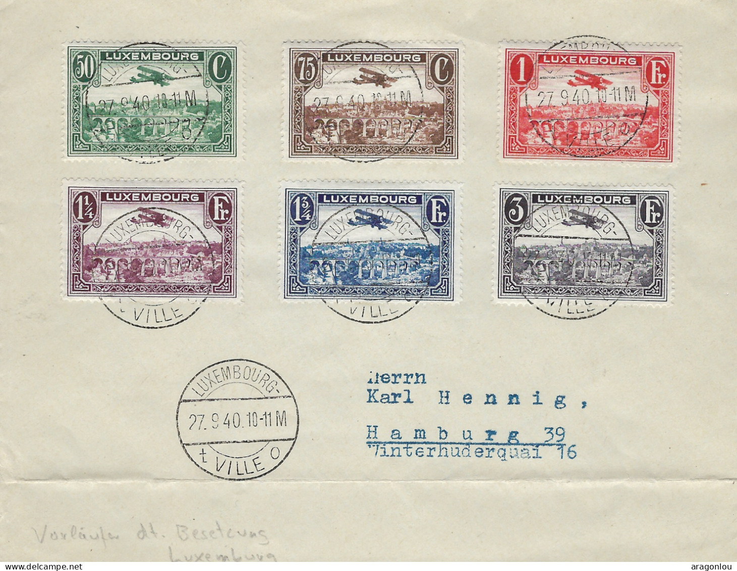 Luxembourg - Luxemburg -  Lettre 1940  Vorläufer Dt. Besetzung  Adressiert An Herrn Karl Hennig , Hamburg - Cartas & Documentos