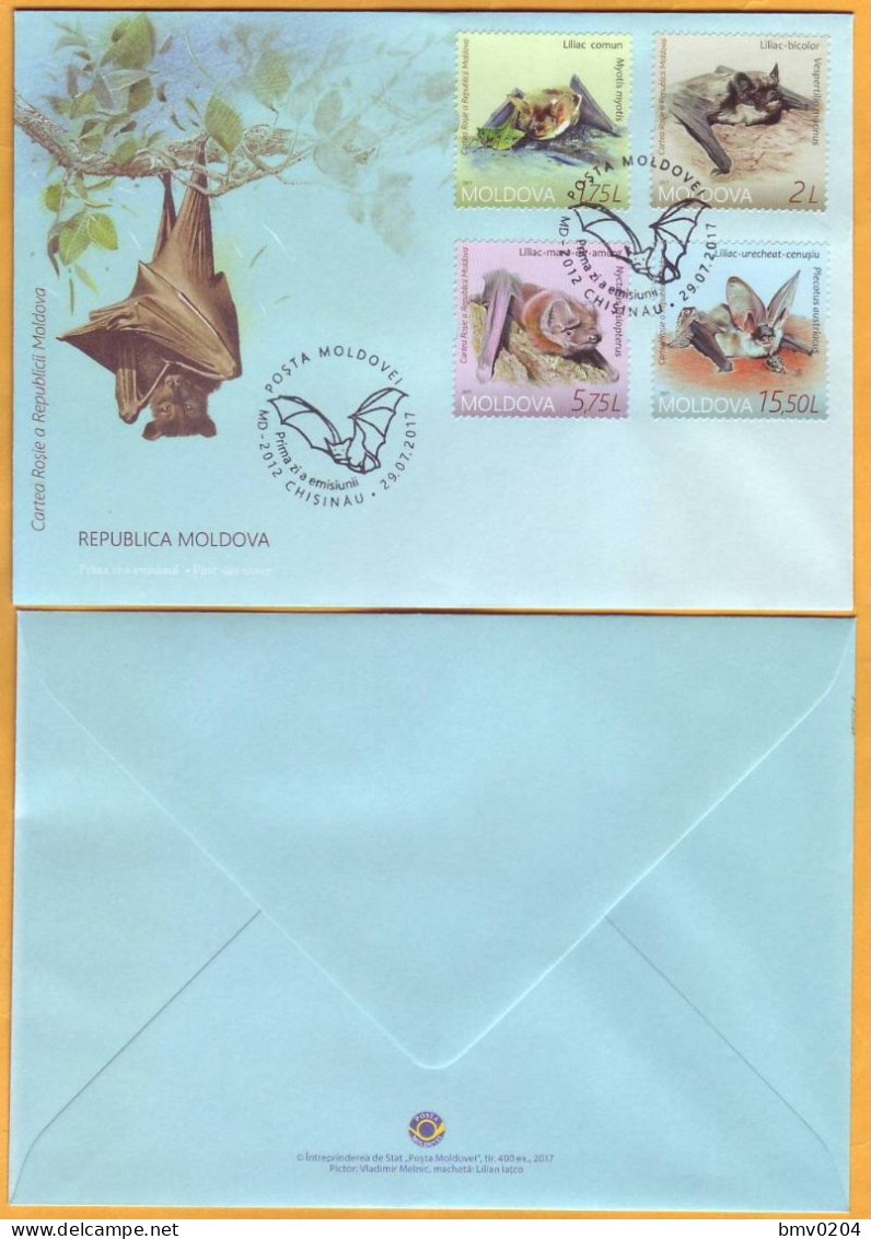 2017 Moldova Moldavie Moldau FDC Protected Fauna. Red Book. Bats - Bats