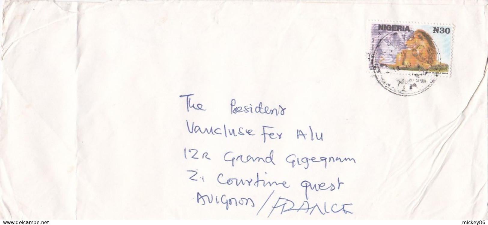 NIGERIA --Lettre Destinée à  AVIGNON-84 (France)- Timbre LION  Seul  Sur Lettre ....cachet - Nigeria (1961-...)