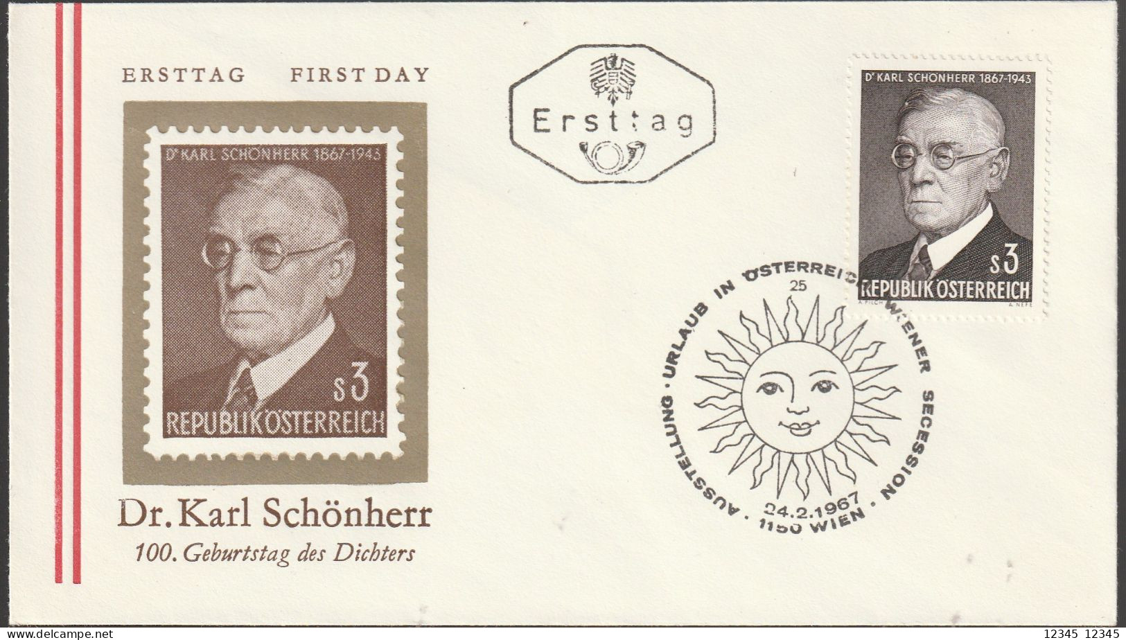 1967, FDC Unused, Dr. Karl Schönherr (1867-1943), Writer - FDC