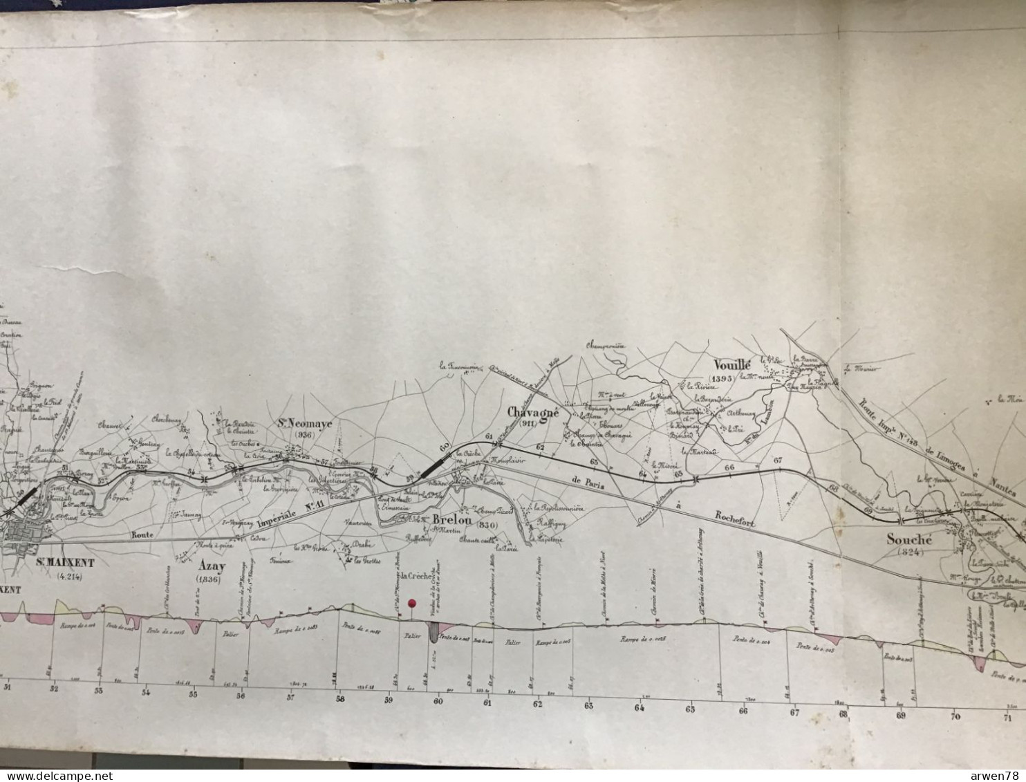 XIX eme siècle EXCEPTIONEL PLAN & PROFIL de la ligne POITIERS LA ROCHELLE ROCHEFORT  du CHEMIN DE FER PARIS ORLEANS