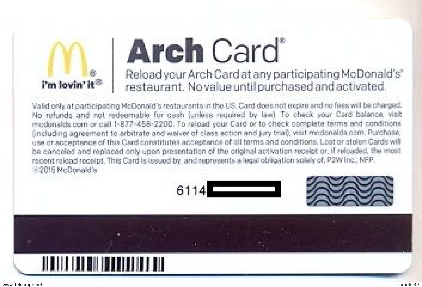 McDonald's U.S.A., Carte Cadeau Pour Collection, Sans Valeur, # Md-54,  Serial 6114, Issued In 2015 - Cadeaubonnen En Spaarkaarten