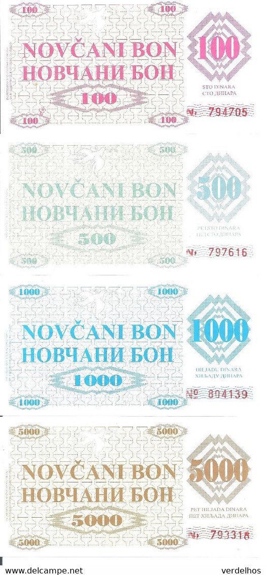 BOSNIE HERZEGOVINE 100-500-1000-5000 DINARA 1992 UNC P 6-7-8-9 R  ( FAUX BILLETS ) ( 4 Billets ) - Bosnie-Herzegovine