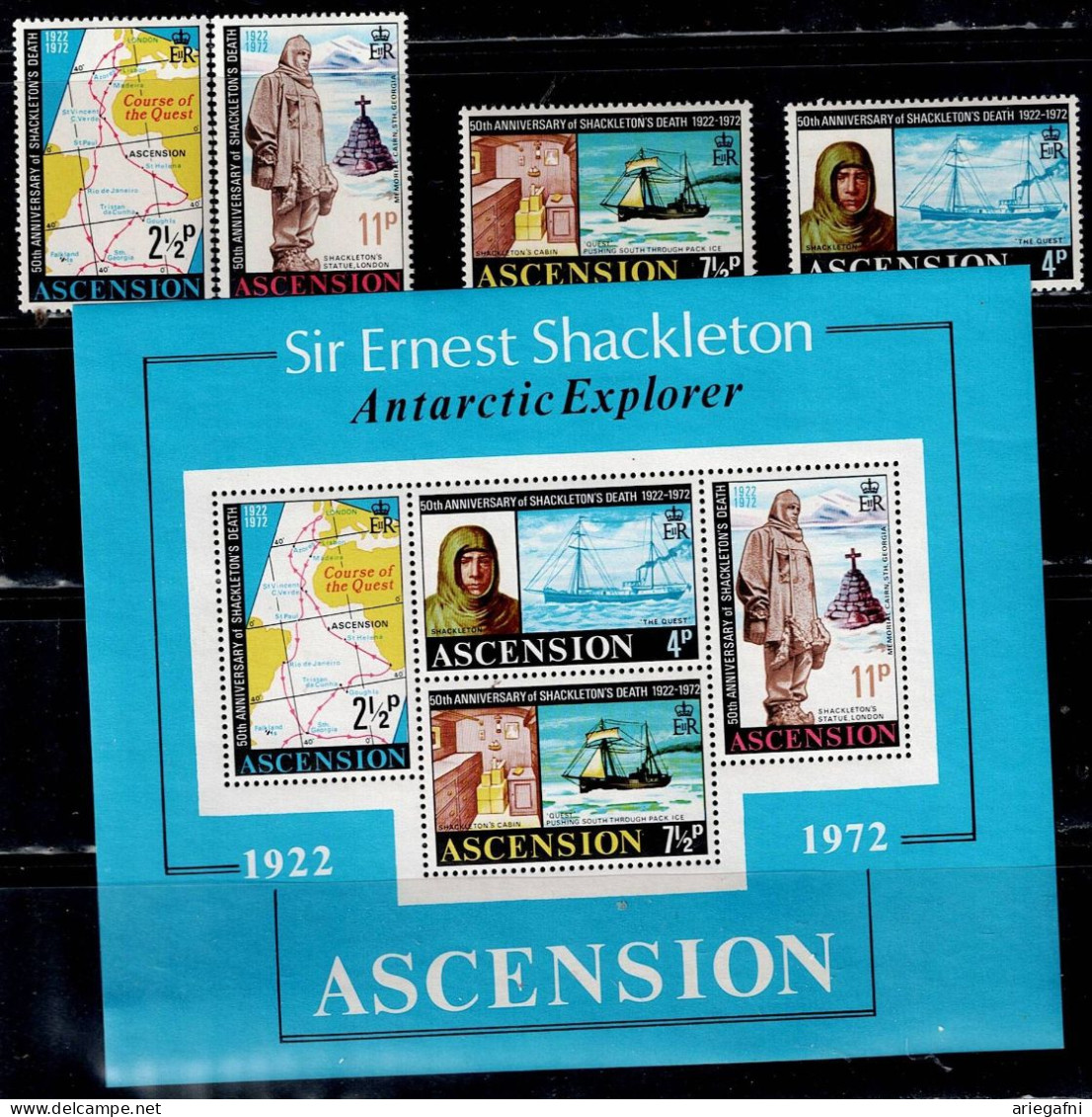 ASCENSION 1972 50TH ANNIVERSARY OF ERNEST SHACKIETON MI No 160-3+BLOCK 5 MNH VF!! - Ascension