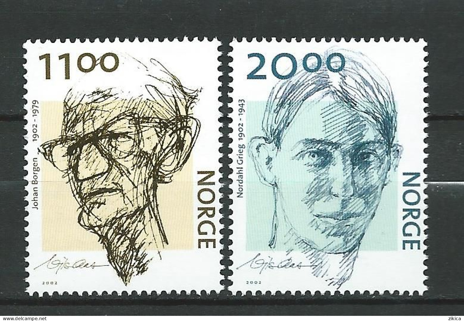 Norway - 2002 Writers - Johan Borgen & Nordahl Grieg. MNH** - Unused Stamps