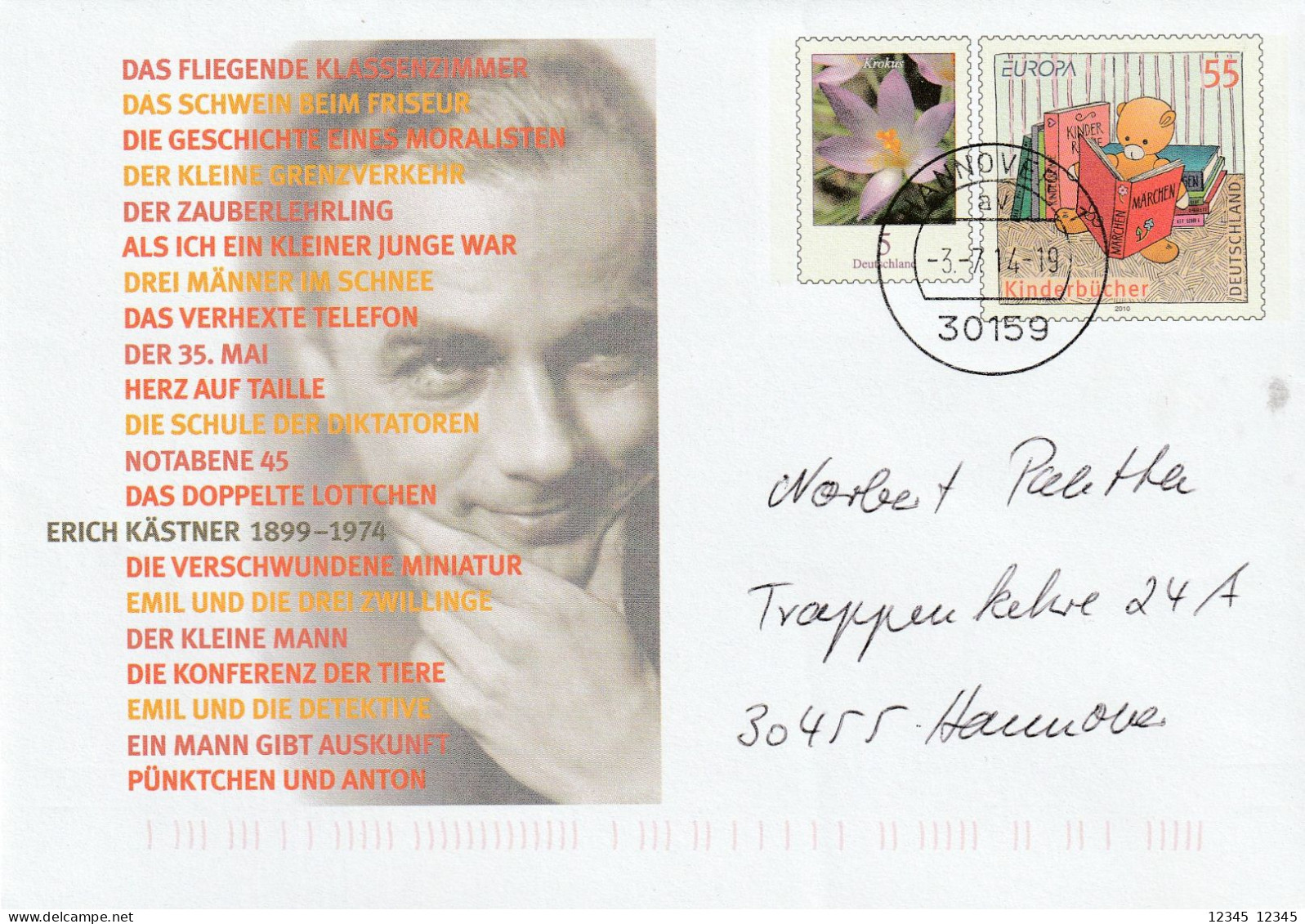 2014, Prepayed Letter Sent To Hannover, Erich Kästner - Privatumschläge - Gebraucht