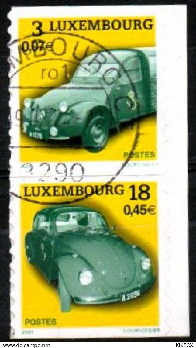 LUXEMBOURG, LUXEMBURG 2001, MI 1537-1538 PAAR, PAIRE, AUTOMOBILES POSTALES, GESTEMPELT, OBLITERE - Gebraucht