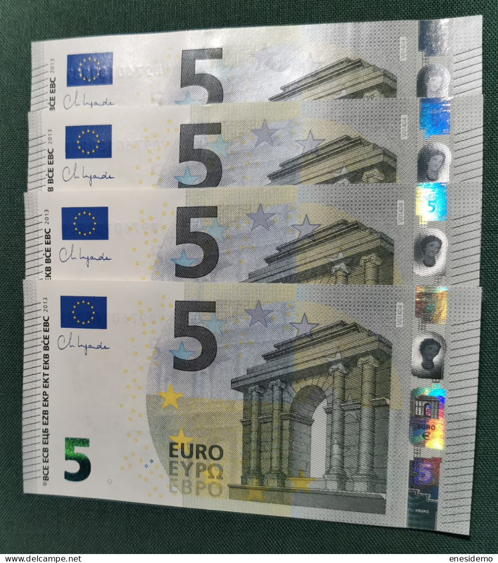 5 EURO SPAIN 2013 LAGARDE V014D4 VB SC FDS FOUR CORRELATIVES UNCIRCULATED PERFECT - 5 Euro