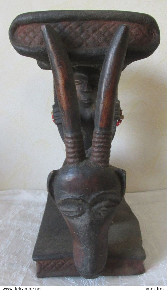 Art Africain- Ancien Grand Appuis Tête De Chef Luba Shan Kadi Hauteur Congo 36 X 35 Cm Poids 3,5 Kg - Art Africain