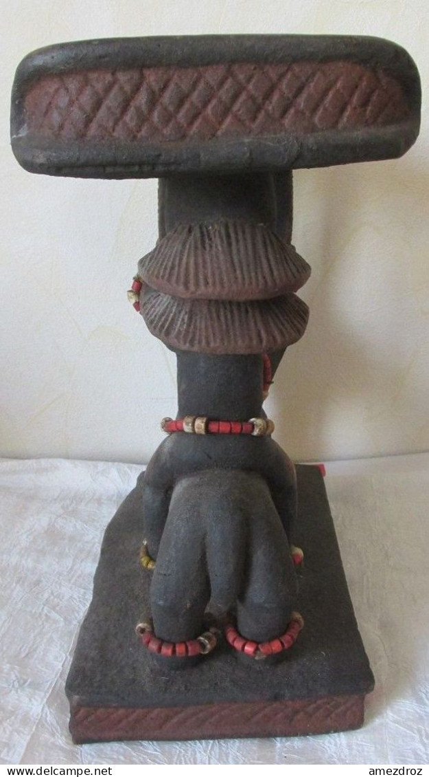 Art Africain- Ancien Grand Appuis Tête De Chef Luba Shan Kadi Hauteur Congo 36 X 35 Cm Poids 3,5 Kg - Arte Africana