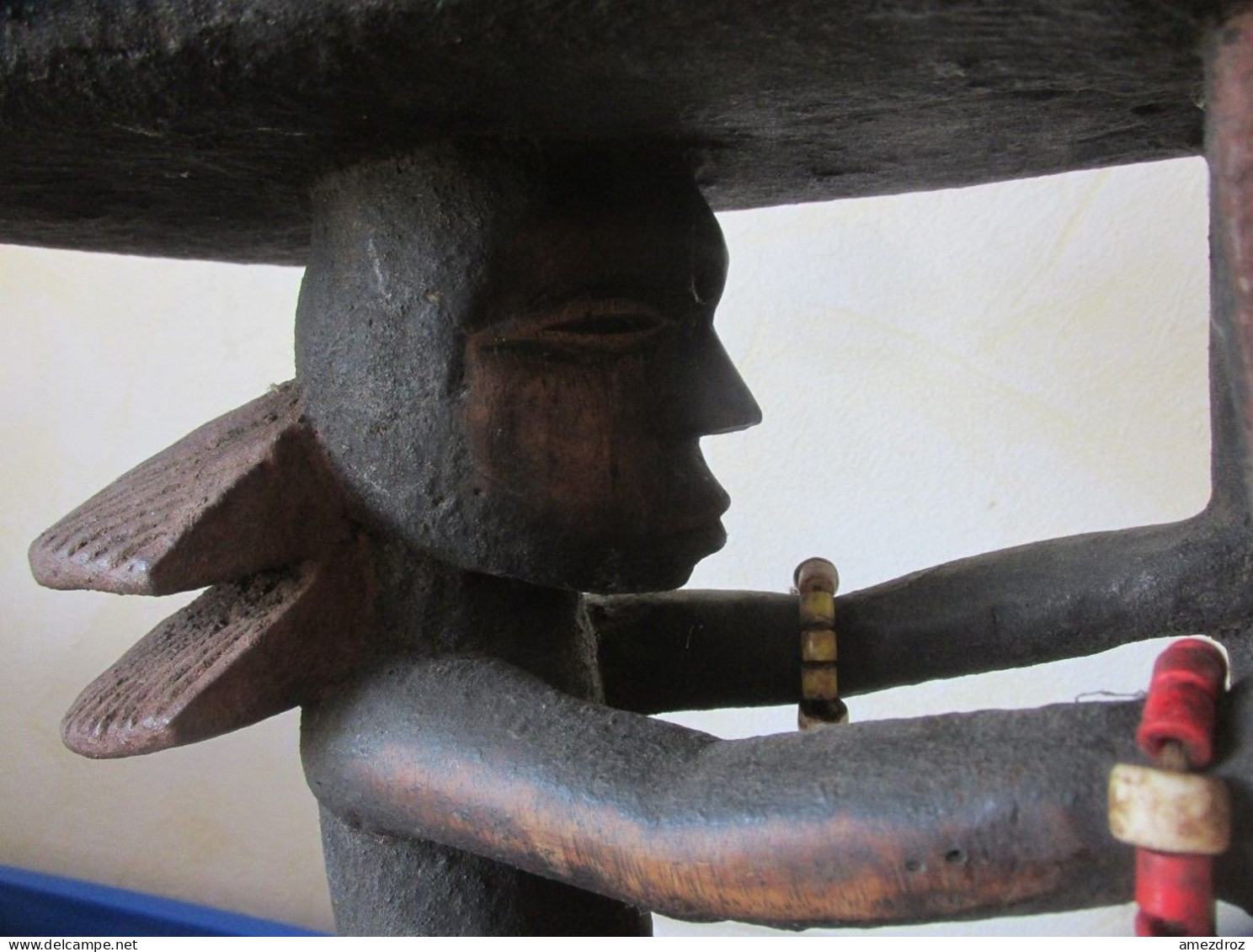 Art Africain- Ancien Grand appuis tête de chef Luba Shan kadi hauteur Congo 36 x 35 cm poids 3,5 kg