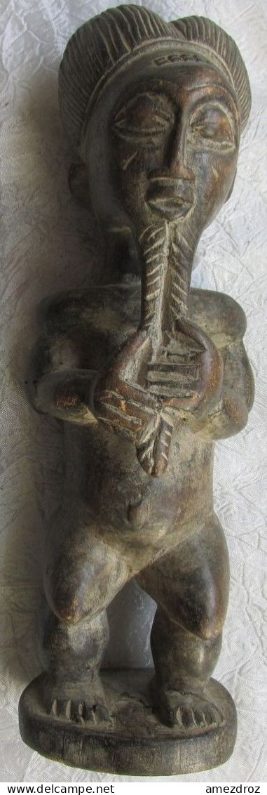 Afrique Cote D'Ivoire Rare Ancienne Statuette Yaouré Haut 27 Cm 357 Gr (14) Pied Recollé - Arte Africano