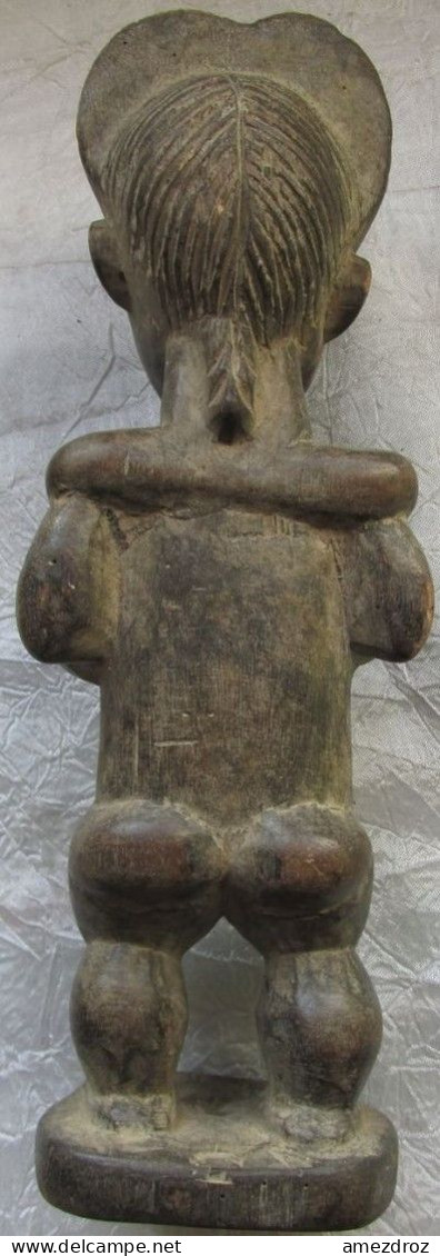 Afrique Cote D'Ivoire Rare Ancienne Statuette Yaouré Haut 27 Cm 357 Gr (14) Pied Recollé - African Art