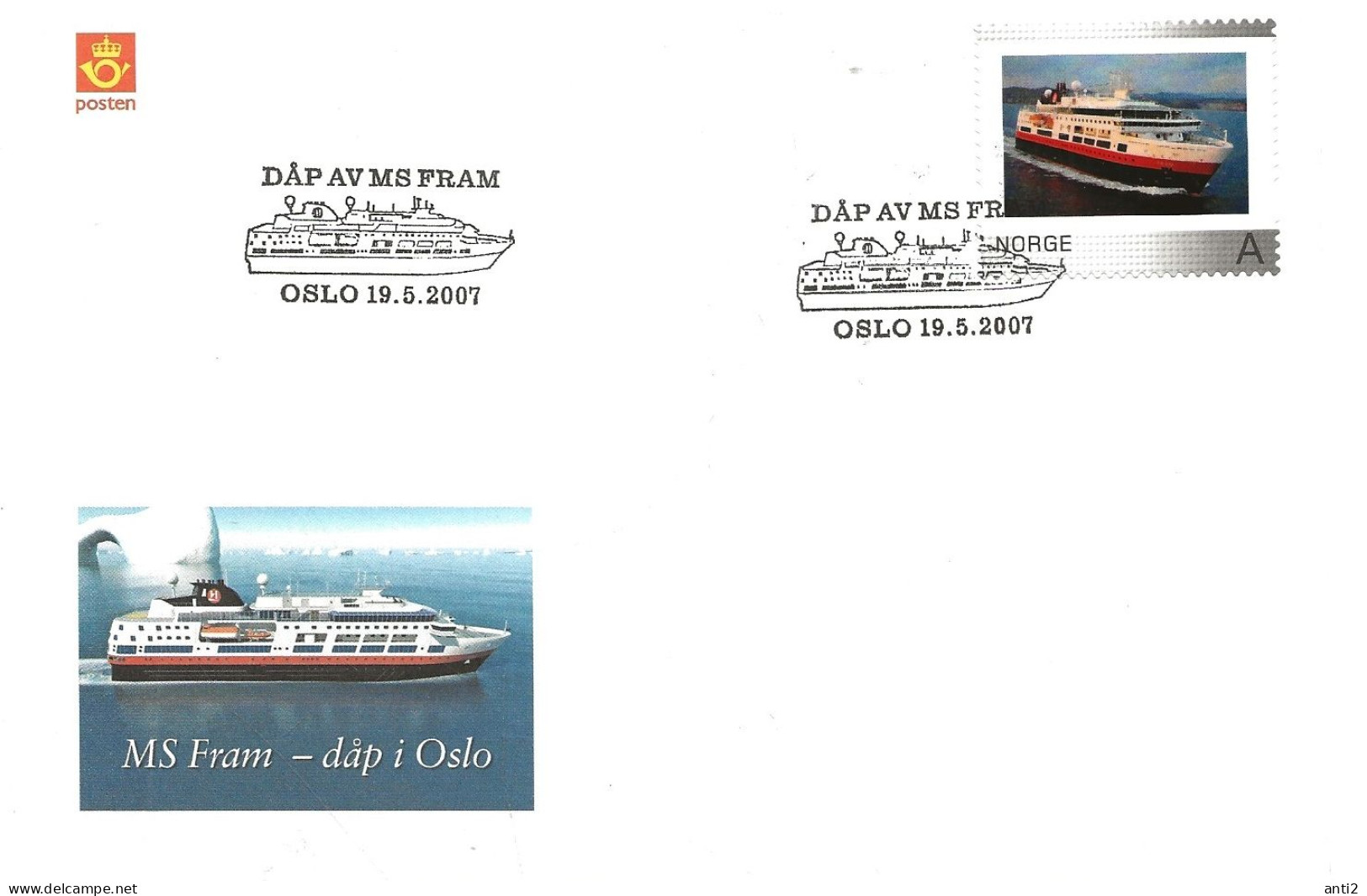 Norge Norway  2007  Dåp Av MS FRAM Oslo 19.6.2007  - My Stamp With Fram, Mi 1588 Special Cancellation - Covers & Documents