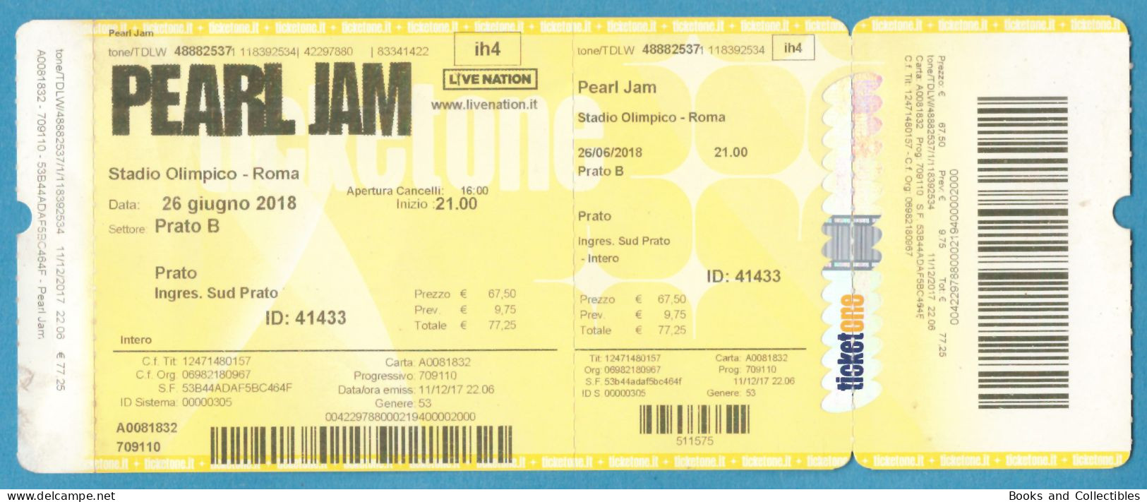 Q-4500 * PEARL JAM - Stadio Olimpico, Roma (Italy) - 26 Giugno 2018 - Concerttickets