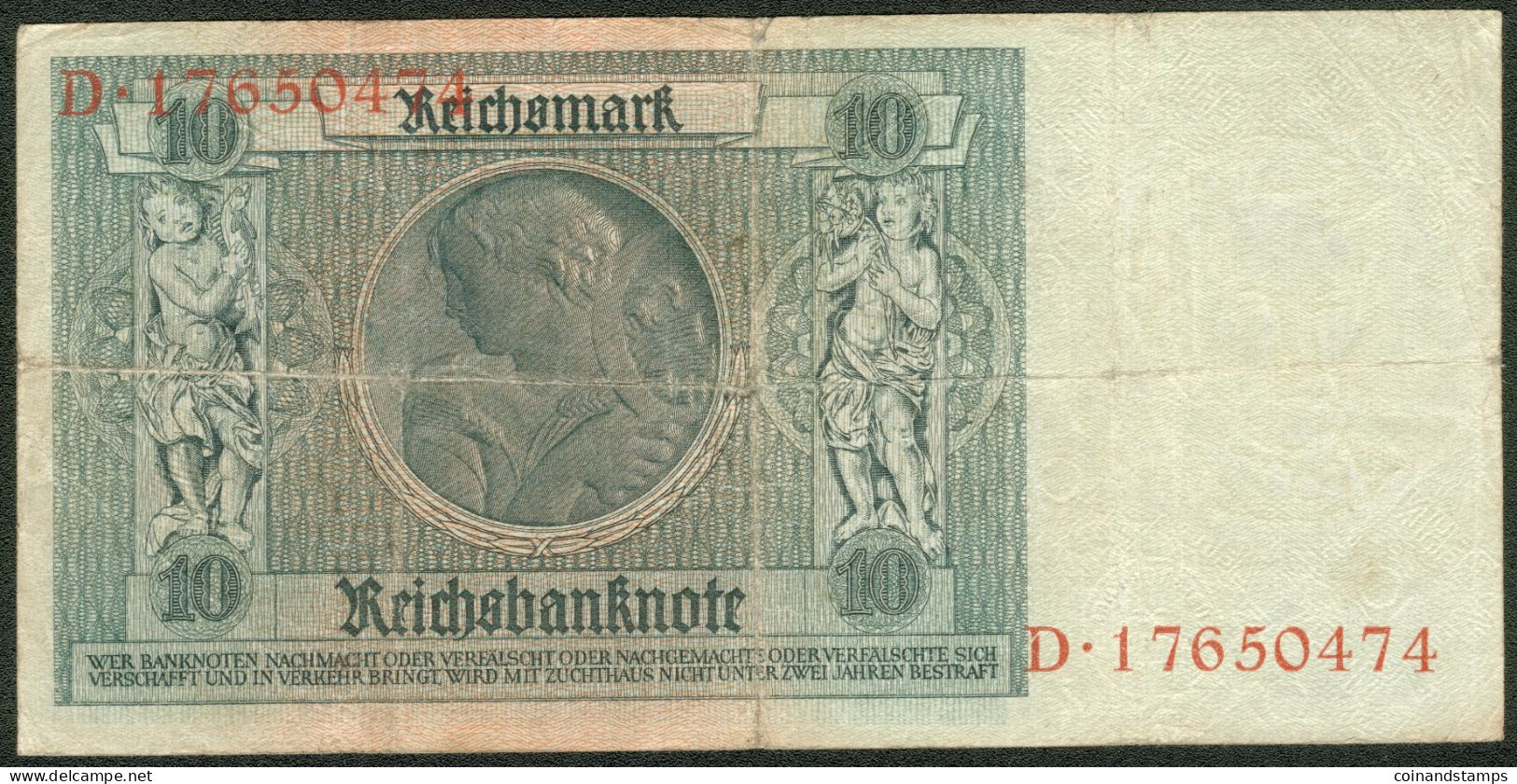 Deutsches Reich 10 Reichsmark 30. Aug. 1924 Serie D Rote Kenn Nr.17650474(8stellig) Rosenberg Nr.173 - 10 Mark