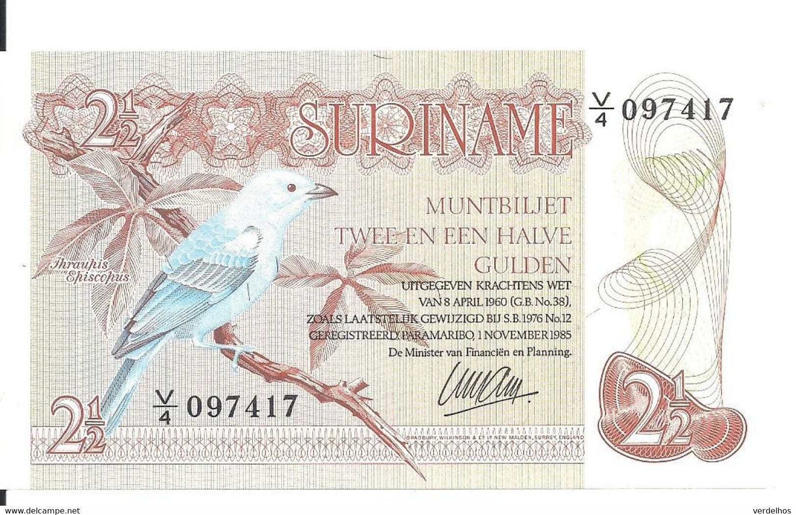 SURINAME 2 1/2 GULDEN 1985 UNC P 119 - Suriname