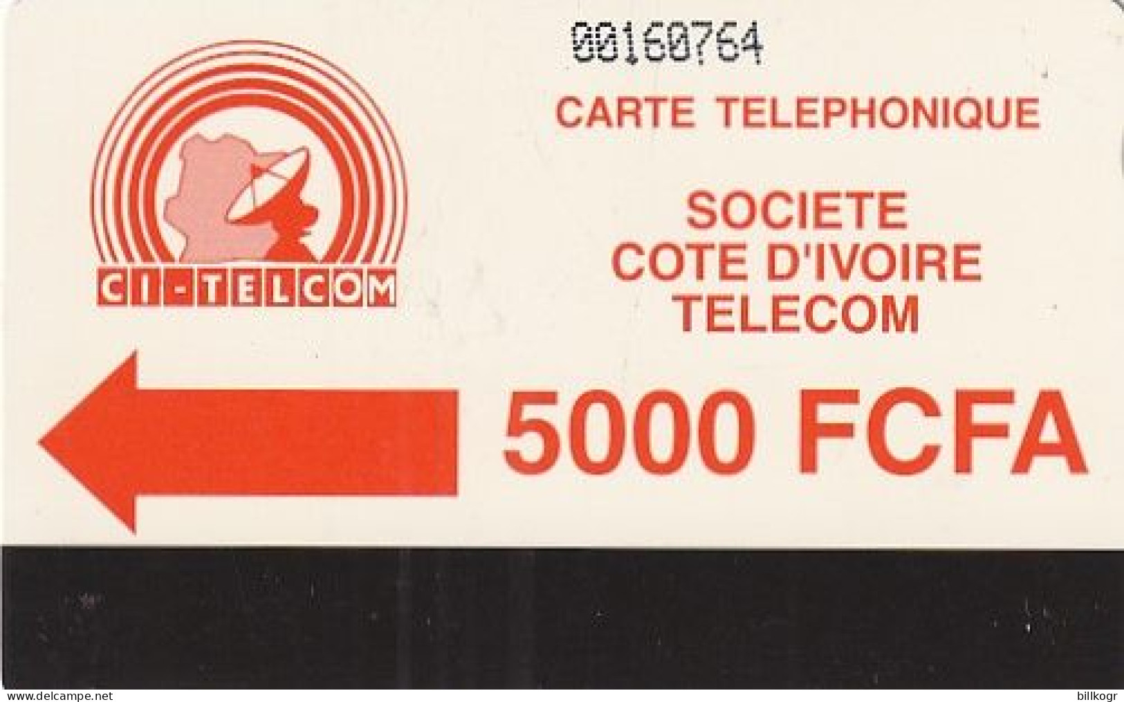 IVORY COAST - CI Telcom Logo 5000 FCFA, Third Issue(with Notch), Used - Costa De Marfil