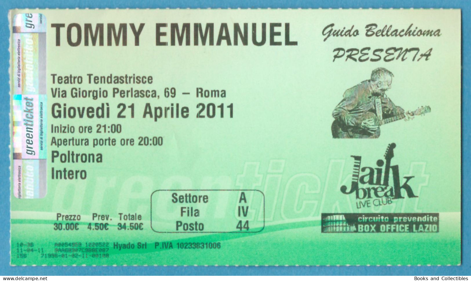 Q-4500 * TOMMY EMMANUEL - Teatro Tendastrisce, Roma (Italy) - 21 Aprile 2011 - Biglietti Per Concerti