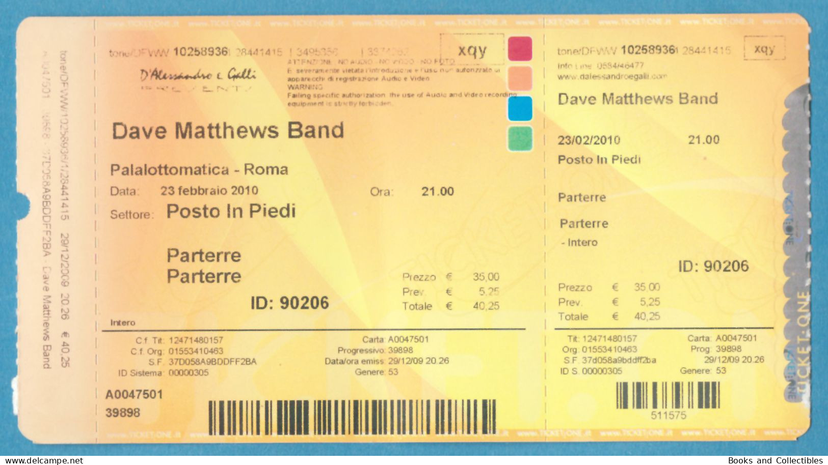 Q-4500 * DAVE MATTHEWS BAND - PalaLottomatica, Roma (Italy) - 23 Febbraio 2010 - Concerttickets