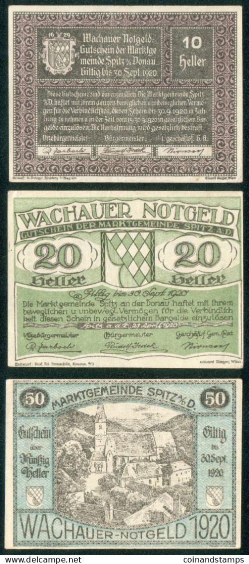 Notgeld Spitz A.D./Österreich Lot Mit 3 Scheine Komplett 1920, II- - Oesterreich