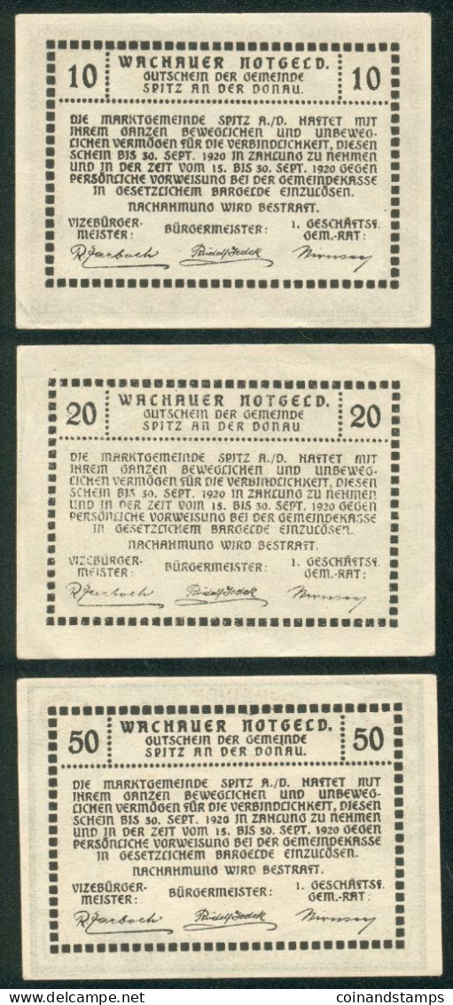 Notgeld Spitz A.D./Österreich Lot Mit 3 Scheine Komplett 1920, II- - Oesterreich