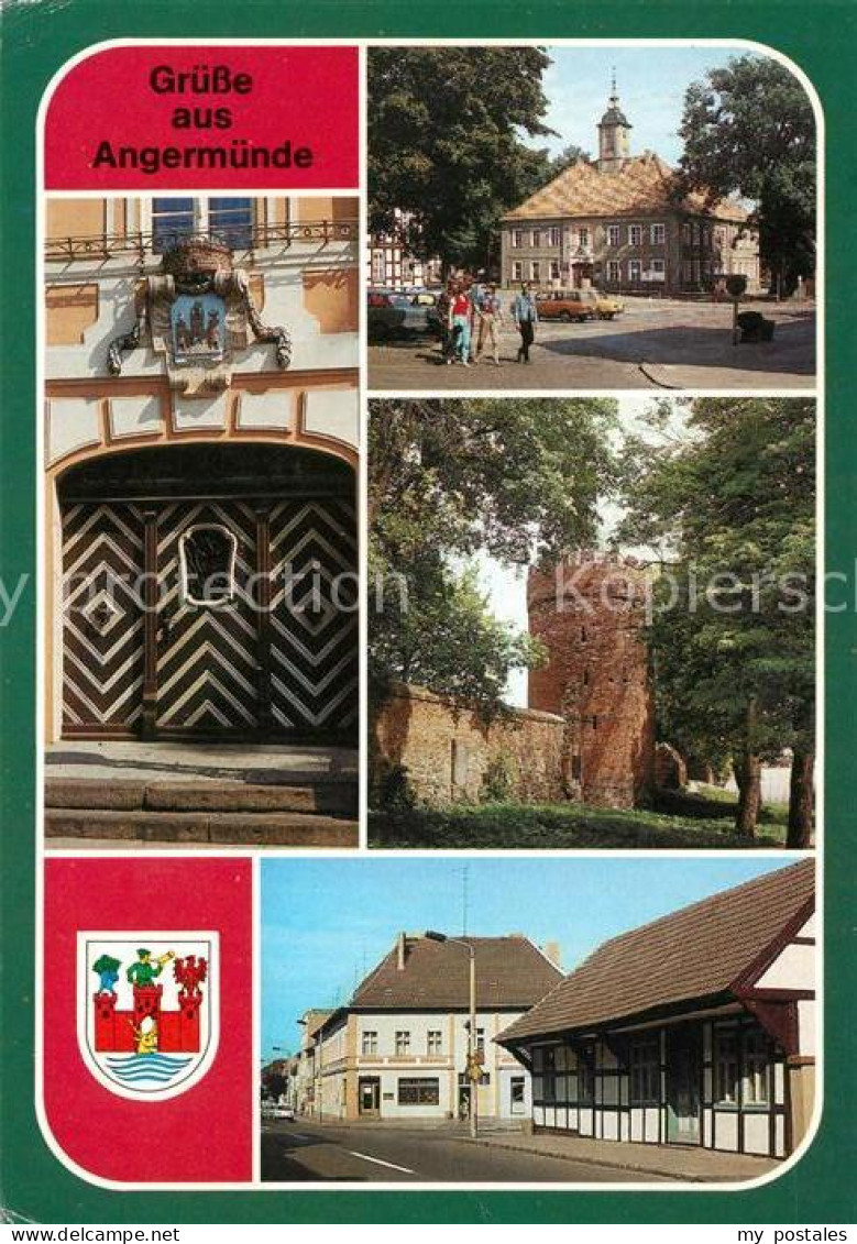 73060024 Angermuende Rathausportal Rathaus Pulverturm Und Stadtmauer Rosenstrass - Angermünde