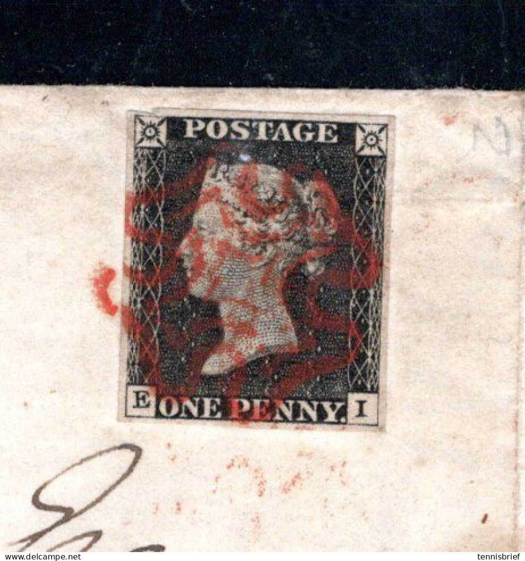 1841 , 1 P. Black , 4 Large Margins , Cover Not  Full Contents -  Very Clear Red MX  Cancel,  Stamp Very Tyney Crease - Briefe U. Dokumente