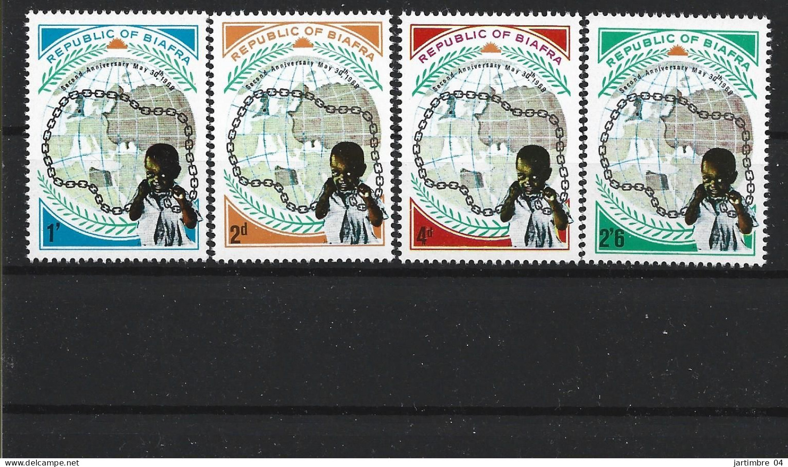 1969 Nigéria BIAFRA 39-42** Mappemonde, Chaînes, 2ème Anniversaire - Nigeria (1961-...)