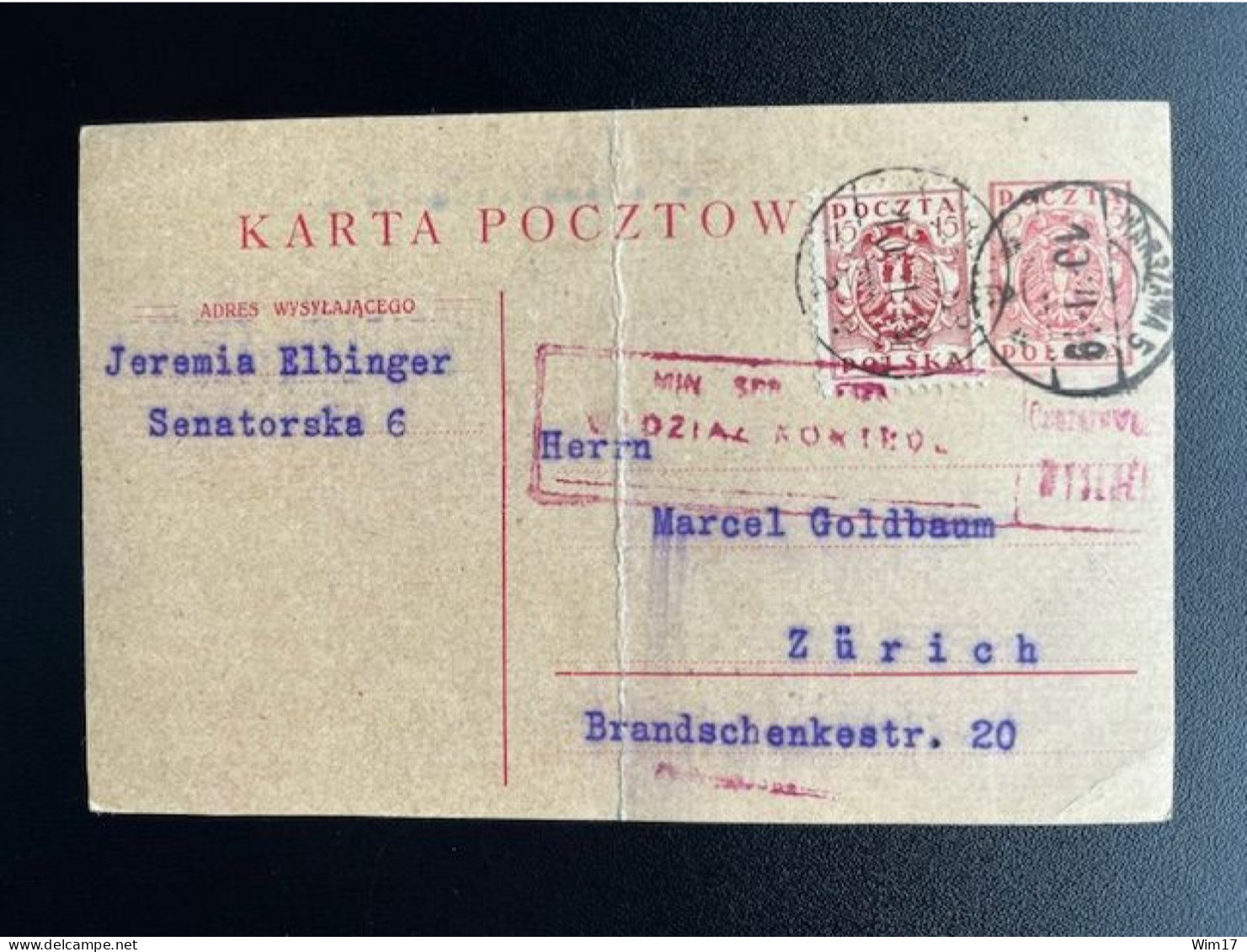 POLAND POLSKA 1919 POSTCARD WARSZAWA WARSAW TO ZURICH 10-06-1919 POLEN - Covers & Documents