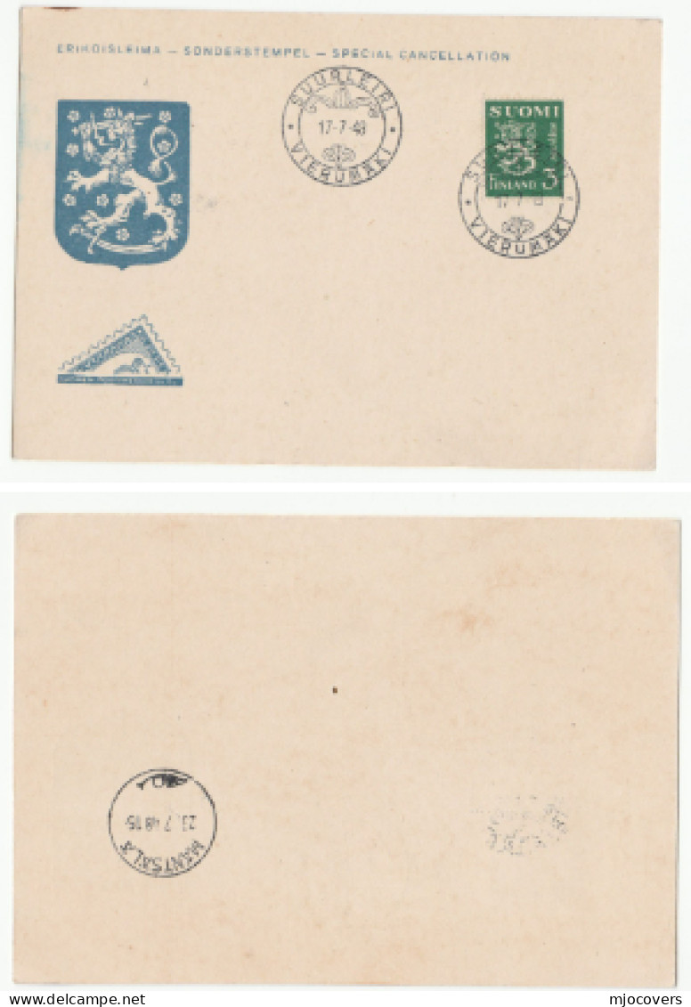 1948 SUURLEIRI Finland EVENT Cover HERALDIC LION Stamps Card - Covers & Documents