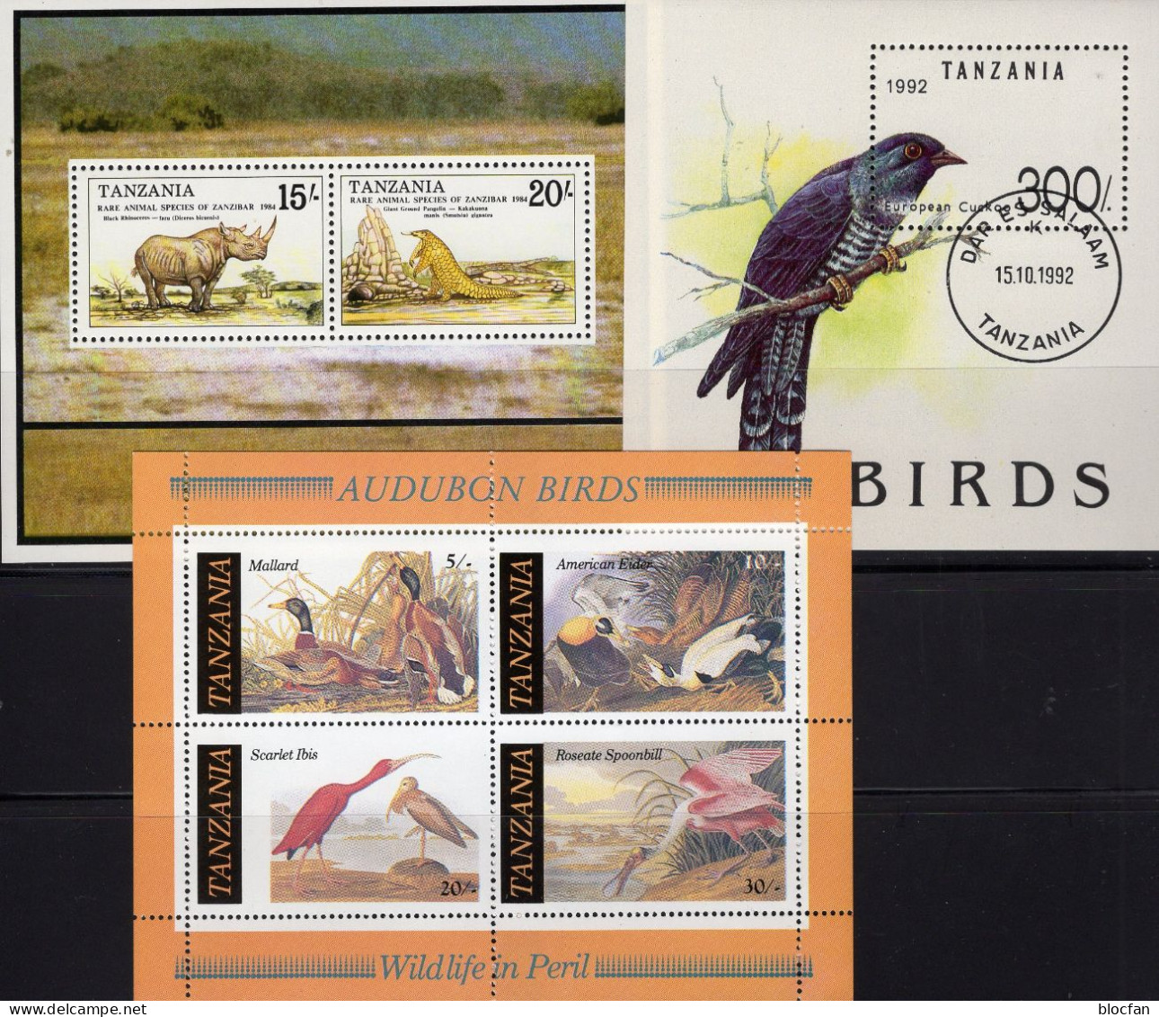 Vögel Flamingo 1992 Tanzania Blocks 41,55+190 **/o 14€ Kuckuck Nashorn Bloque M/s Fauna Ss Blocs Bird Sheets Bf Tansania - Anatre