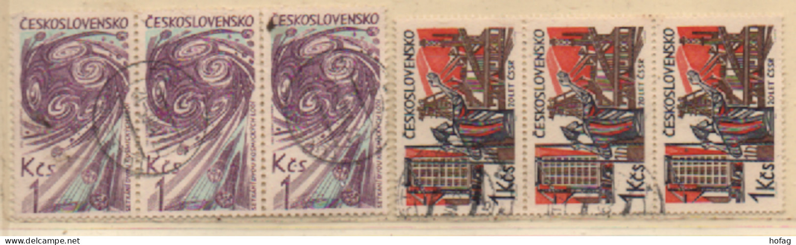 Tschechoslowakei 1965 MiNr.:1518; 1536 Gestempelt 6 Marken 3er Streifen Chechoslovakia Used YT: 1384; 1402 - Strafport