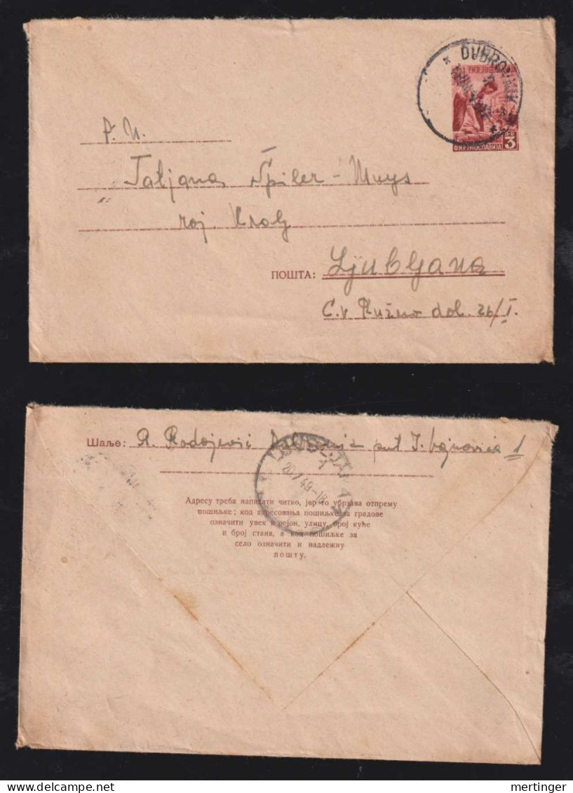 Yugoslavia 1949 Stationery Envelope DUBROVNIK X LJUBLYANA - Lettres & Documents
