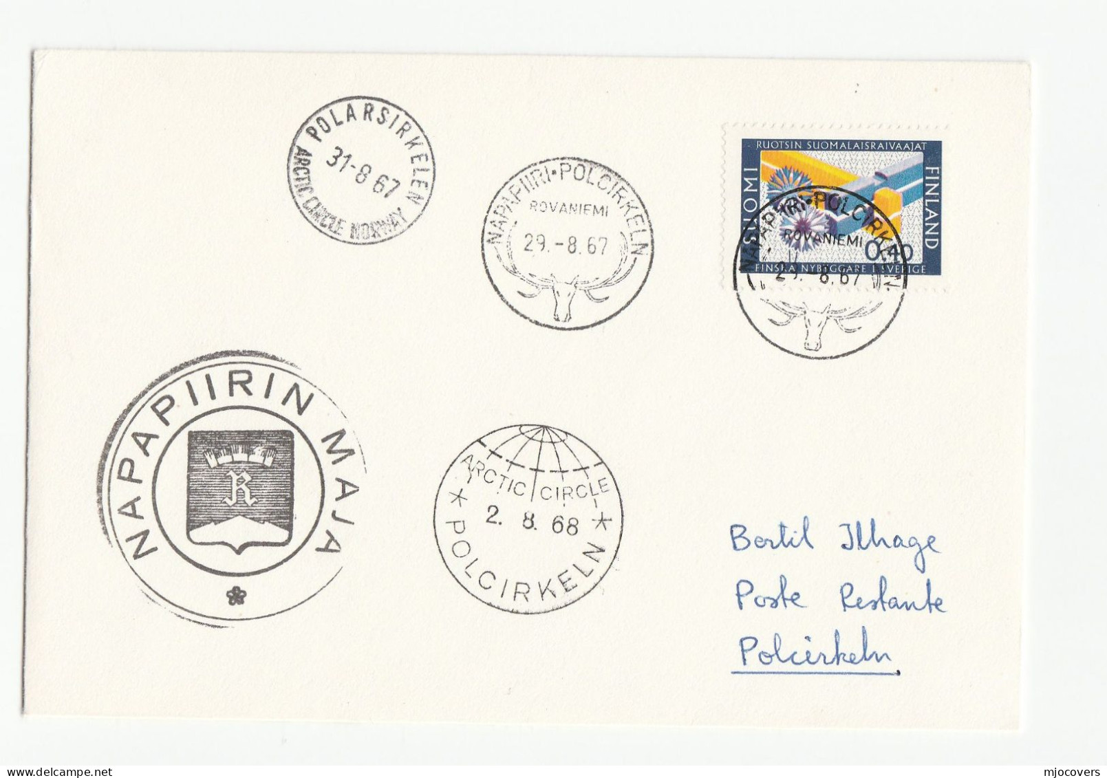 Napapiirin Maja  ARCTIC CIRCLE Finland 1968 Cover Stamps Polar Reindeer - Expéditions Arctiques