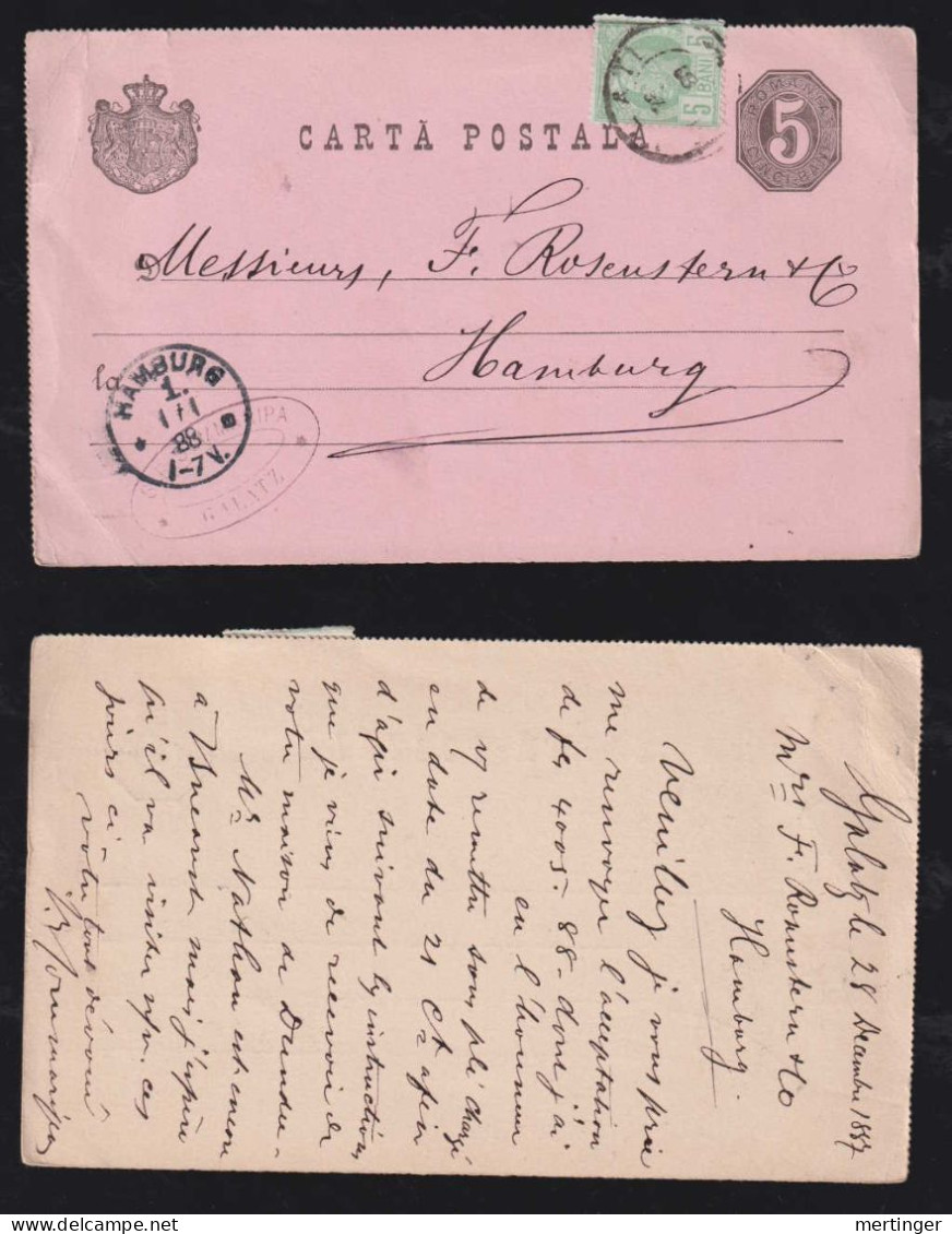 Rumänien Romania 1888 Uprated Stationery Postcard GALATI X HAMBURG Germany - Covers & Documents