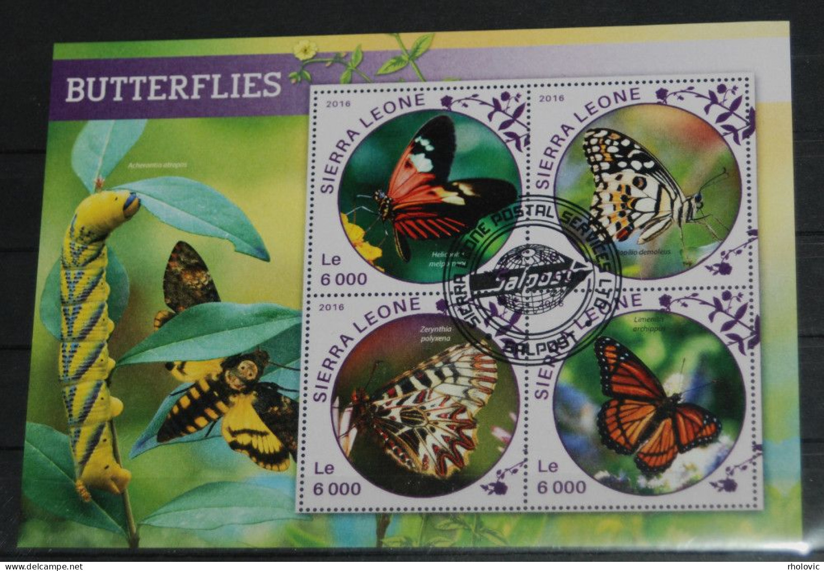 SIERRA LEONE 2016, Butterflies, Insects, Fauna, Mi #6813-6, Miniature Sheet, Used - Papillons