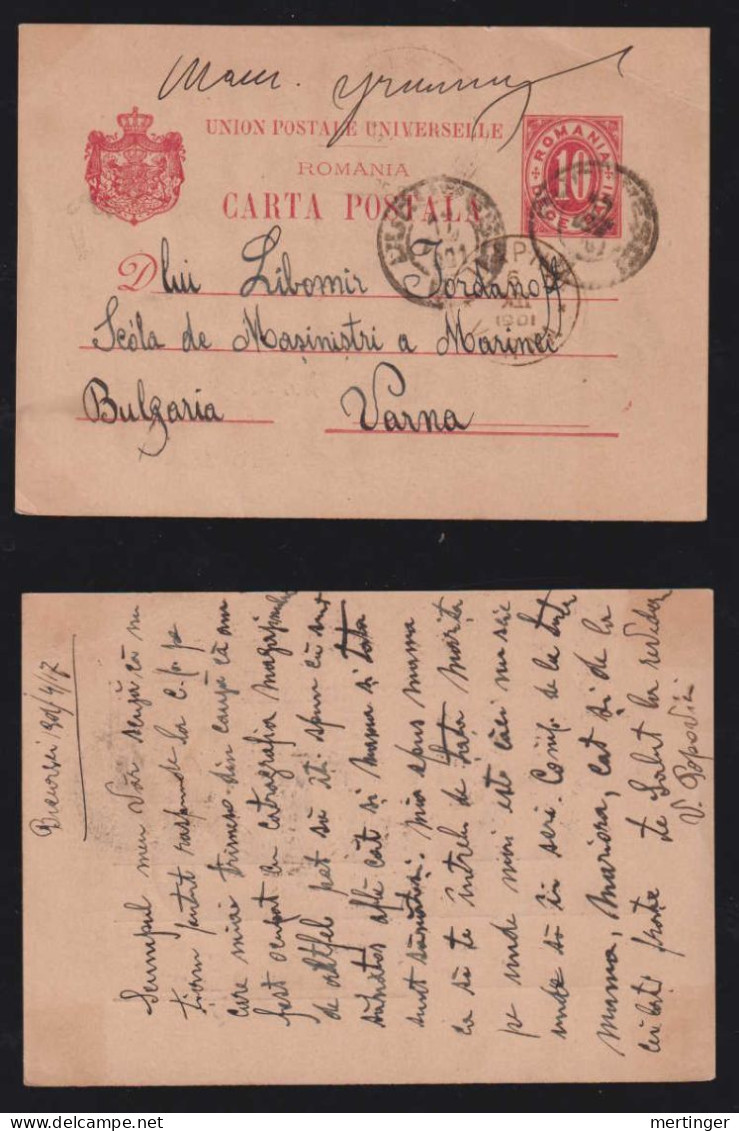 Rumänien Romania 1901 Stationery Postcard BUCURESTI X VARNA Bulgaria - Covers & Documents