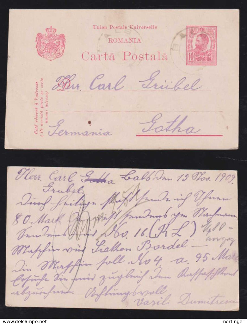 Rumänien Romania 1909 Stationery Postcard BALE X GOTHA Germany Left Cutting Error - Briefe U. Dokumente
