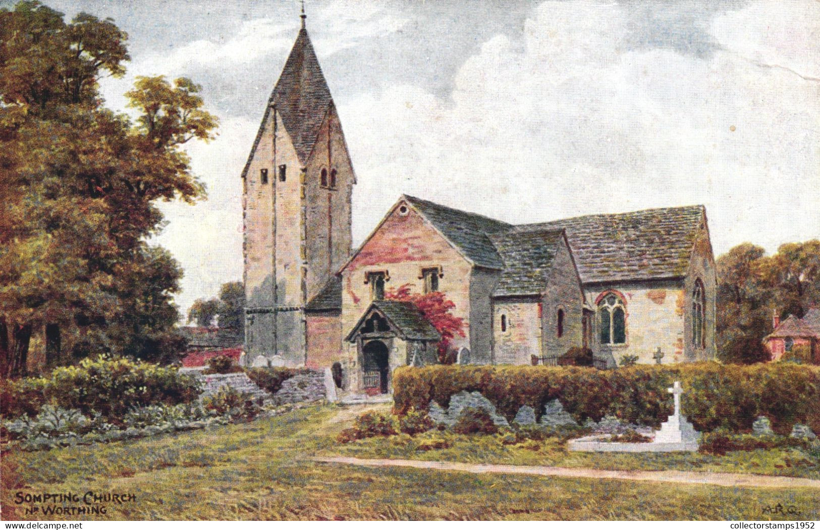 WORTHING, SUSSEX, SOMPTING CHURCH, ARCHITECTURE, GRAVE, ENGLAND, UNITED KINGDOM, POSTCARD - Worthing