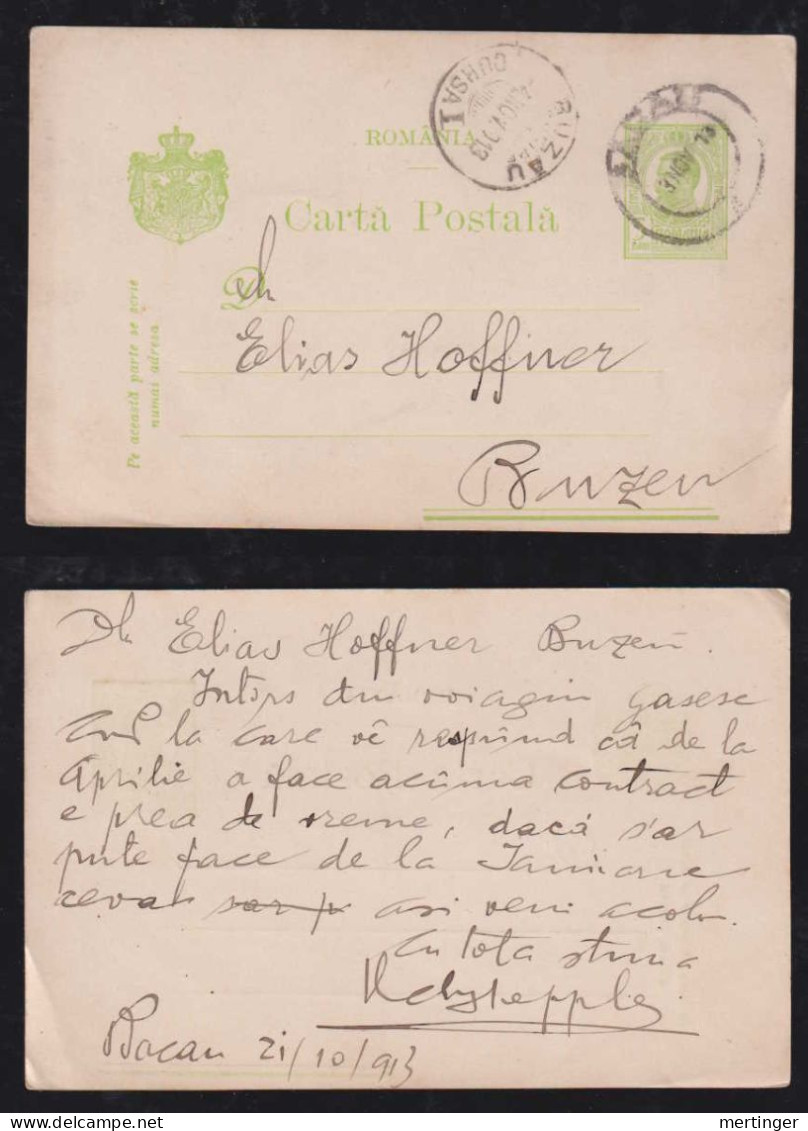 Rumänien Romania 1913 Stationery Postcard BACAU X BUZEN - Covers & Documents