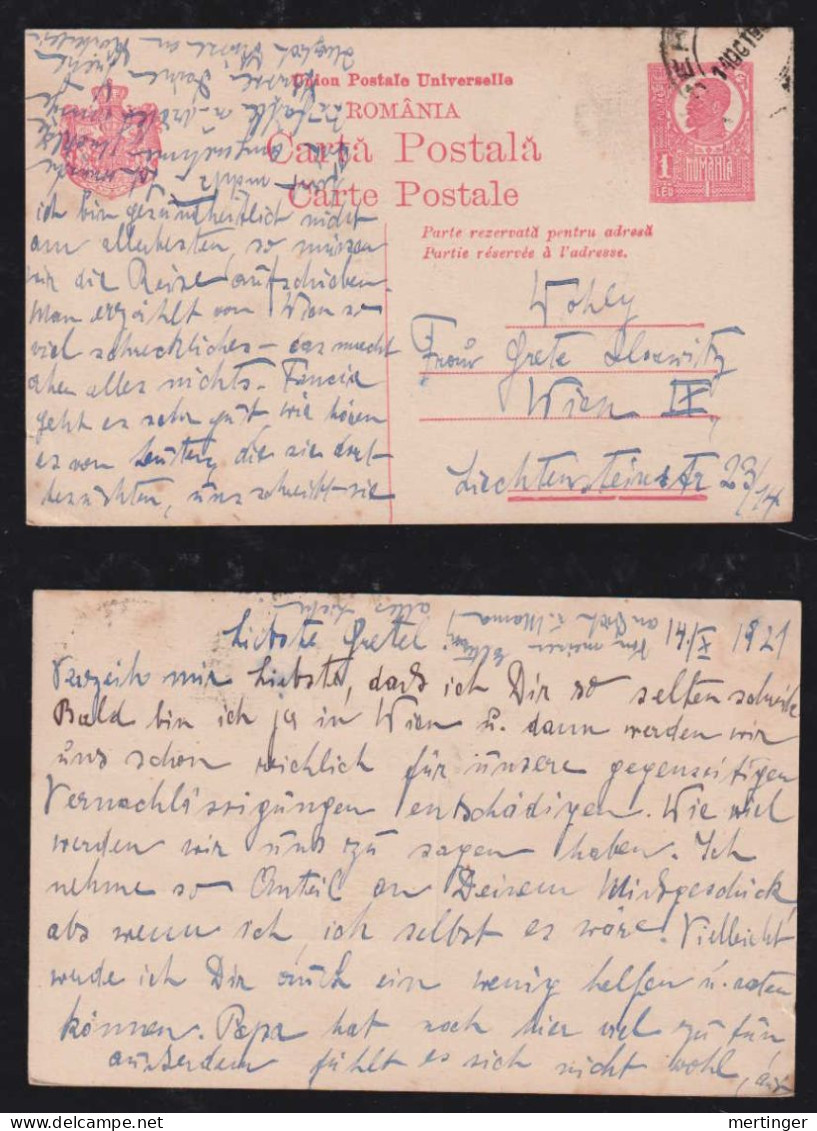 Rumänien Romania 1921 Stationery Postcard To VIENNA Austria - Lettres & Documents