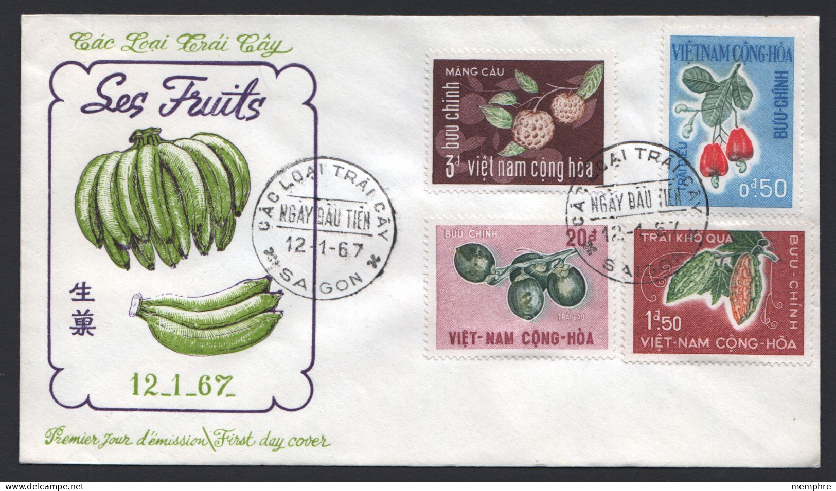 1967  Fruits: Melon, Nuts, Cashew  Set Of 4 On FDC Sc 301-4 - Viêt-Nam