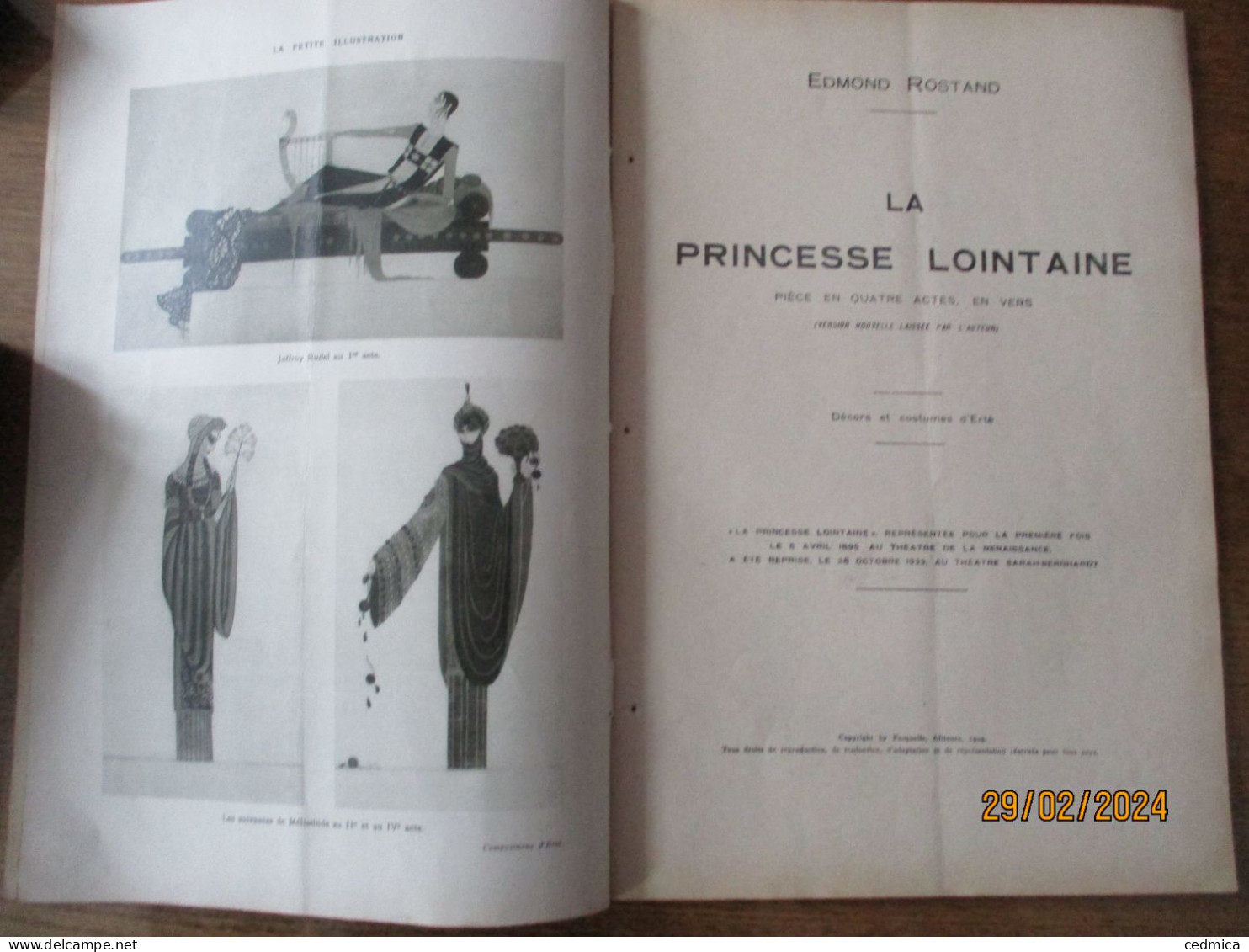 LA PETITE ILLUSTRATION  THEATRE SARAH-BERNHARDT LA PRINCESSE LOINTAINE PIECE D'EDMOND ROSTAND 1929 - Franse Schrijvers