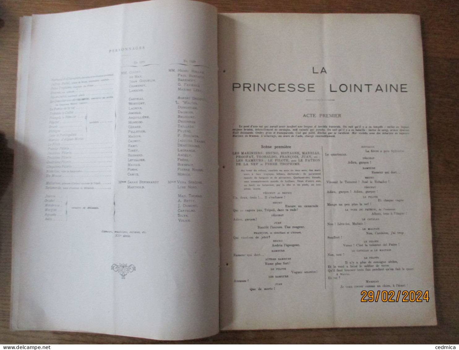 LA PETITE ILLUSTRATION  THEATRE SARAH-BERNHARDT LA PRINCESSE LOINTAINE PIECE D'EDMOND ROSTAND 1929 - Franse Schrijvers