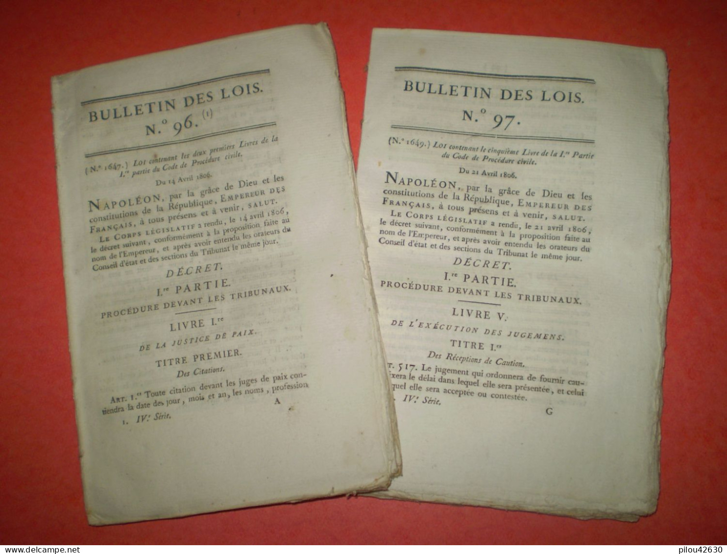 1806 Napoléon: Code De Procédure Civile En 2 Volumes: 91 Pages Et 104 Pages Non Coupées - Decrees & Laws